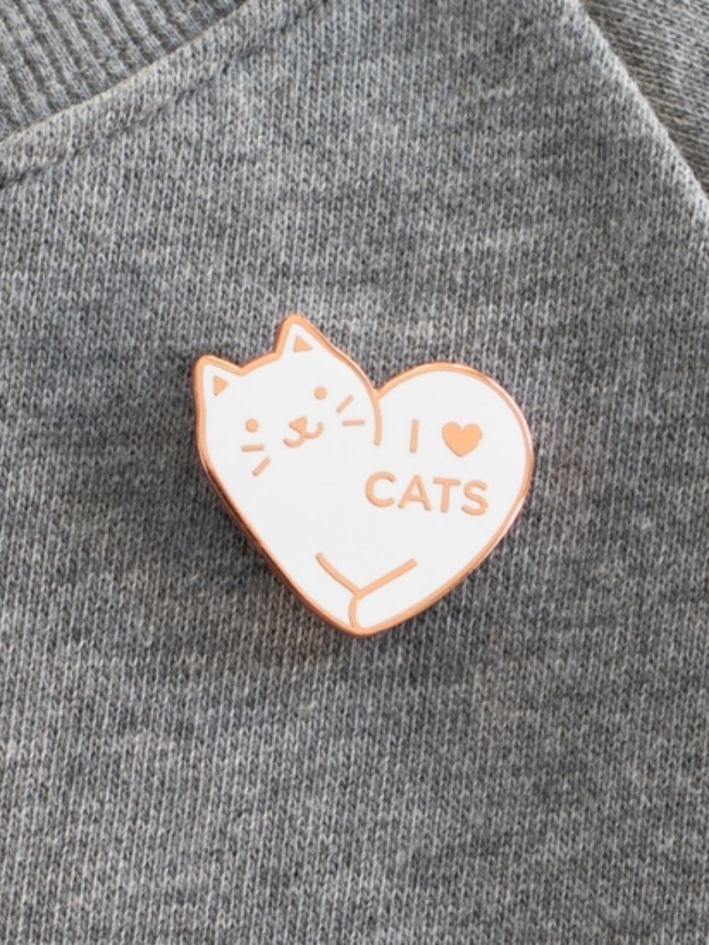 White I love cats pin